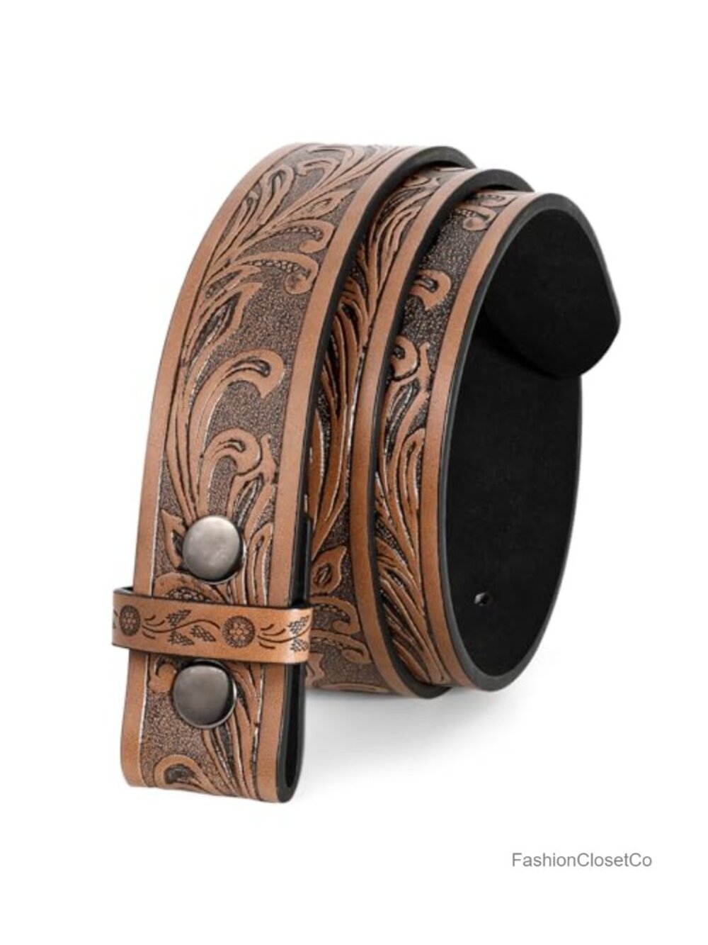 Faux Leather Western Belt Strap 1.5" No Buckle Floral Embossed